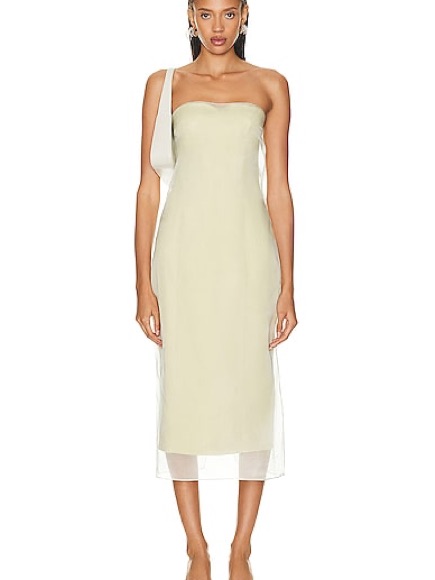 Strapless Midi Dress In Pale Olive Size 36